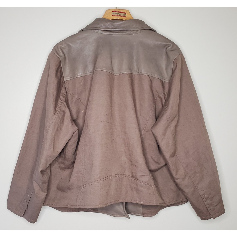 Lucky Brand Lamb Leather & Linen Moto Jacket Sz 3X Full Zip Boho Biker Coat - Picture 7 of 16
